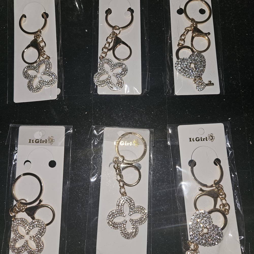 Gold Crystal Keychain - Flower & Heart Charm Winners Choice
